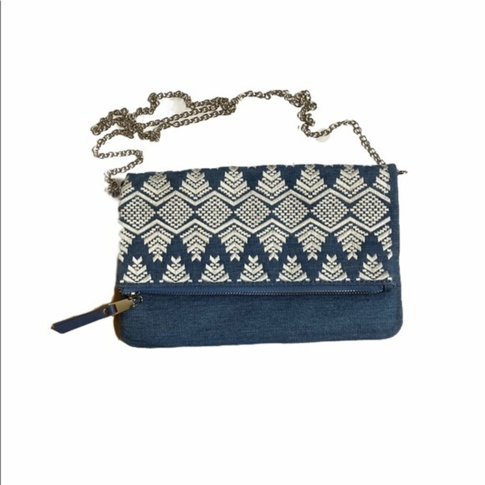 Bifold Clutch/Crossbody Bag Denim w/ embroidery